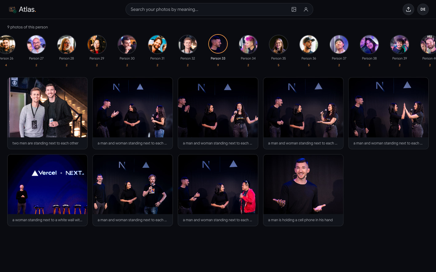 Atlas showing the nine photos grouped under one person