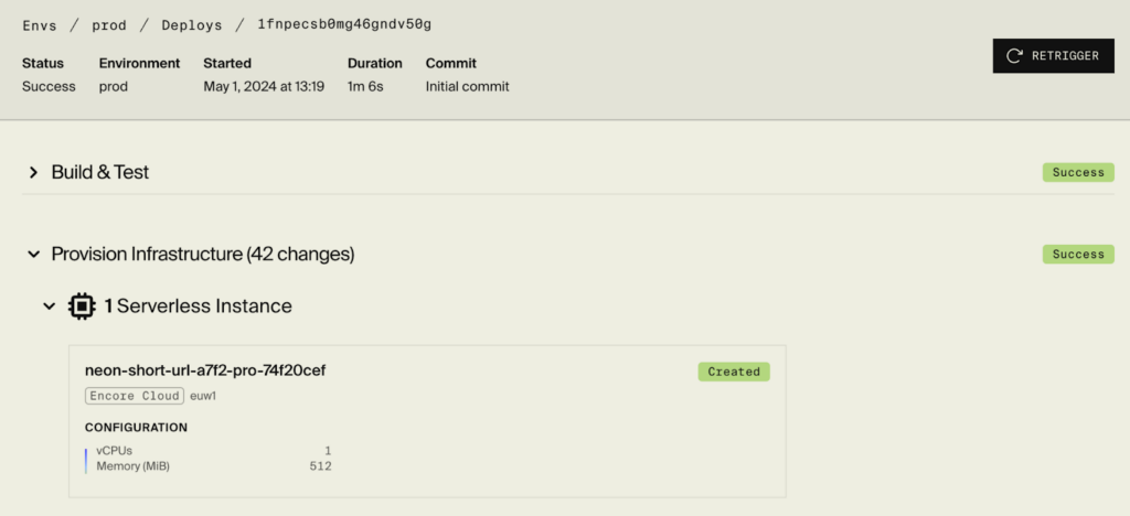 Encore deployed Neon database